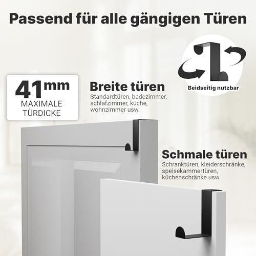 Minismus Türhaken zum Einhängen – Edelstahl Kleiderhaken Tür – Einzeln verwendbare Türgarderobe Haken Garderobenhaken – Aufhängehaken – Einhängehaken 4er Set (Schwarz)