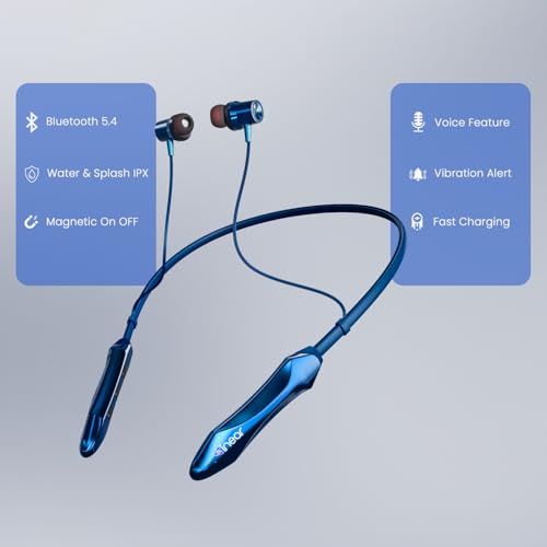 Image of inear DJ M7 Neckband Bluetooth Earphones | Upto 50H Playtime | Magnetic On /Off, ENC for Clear Calls | Water & Dust Resistant, Deep Bass | Fast Charging, Wireless Earphones for Music & Calls | Blue