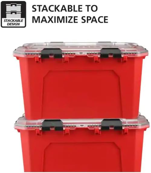 20-Gal. Professional Heavy Duty Waterproof Stackable Plastic Storage Container with Hinged Lid in Red
