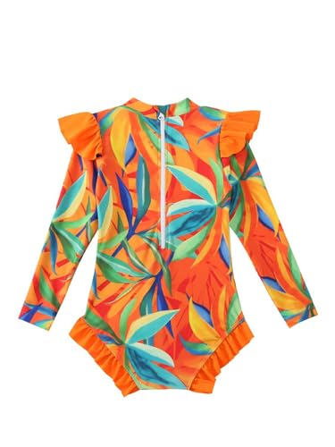 Kids One-Piece Swimsuit Long Sleeve Ruffle Back Zipper Swimwear Girls UPF 50+ Rash Guard Beachwear2