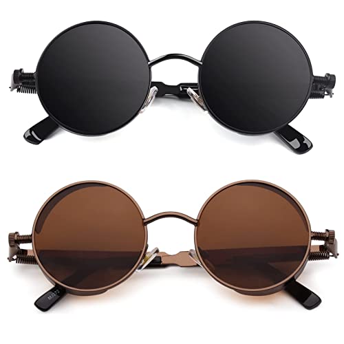 Image of CGID Retro Steampunk Round Polarized Sunglasses Men Womens Metal Circle Frame UV400 Protection E72