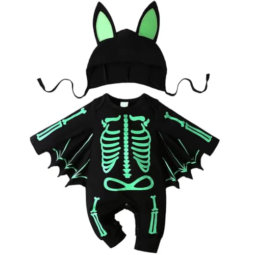 Disfraz De Halloween para Bebé, Mono De Murciélago para Bebé, Ropa De Esqueleto De Murciélago para Recién Nacido, Mono De Algodón para Niño Pequeño con Gorro