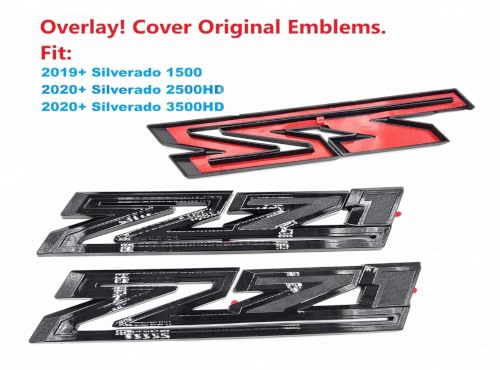 Image of 2X Large Size Z71 RH LH Side Fender Emblem Nameplate Badge Decal Replacement for 2019-2021 Chevy Silverado (Overlay Gloss Black)