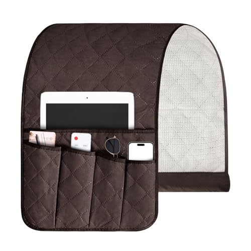 Grekos Sofa Armrest Organize, 5 Pockets Armrest Chair Sofa Armchair Organizer Caddy Accessories, Chair Arm Holder Non-Slip Remote Control Holders Caddy for Magazine, Tablet, Phone, Book