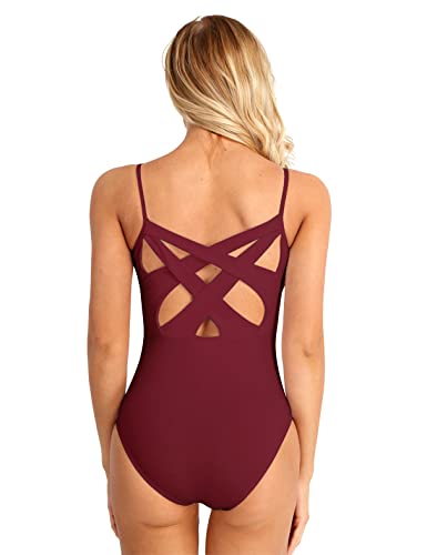 MSemis Women's Camisole Spaghetti Straps Ballet Dance Leotard Criss Cross Back Unitard Bodysuit Dancewear