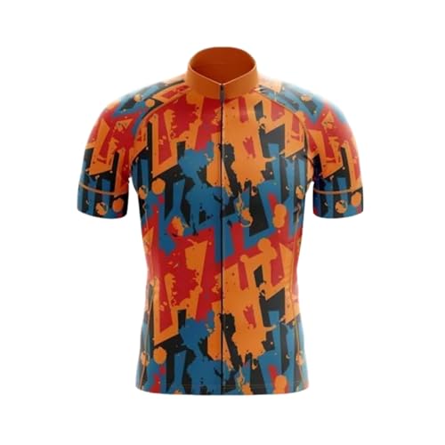 Mateju Estilo Colorido Maillot Ciclismo Hombre Verano, Ropa Ciclismo Hombre con Cremallera, Transpirable Secado Rápido Camisetas Manga Corta, para Deportes de Interior y Exterior (Naranja,XS)