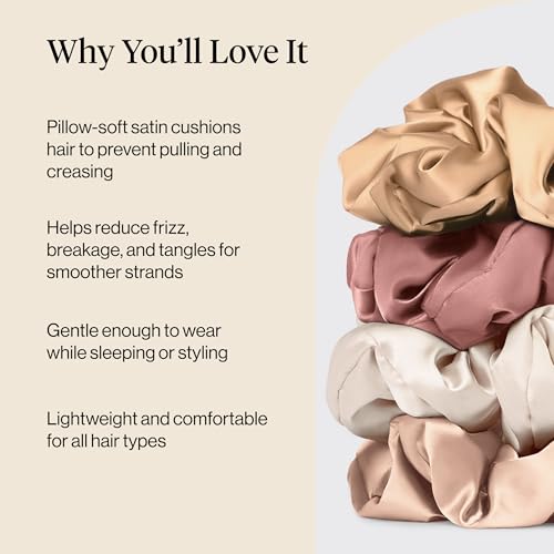 Image of Kitsch Pillow Satin Scrunchies for Women - Hair Ties No Damage, No Crease Hair Accessories | Perfect for Day or Night | Ideal Gifts for Women - Blush, 4pcs