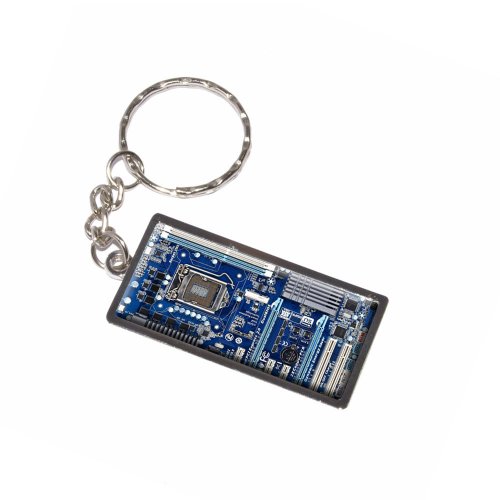 Blue Computer Motherboard - Processor CPU Memory Keychain Key Chain