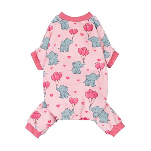 Image of Fitwarm Elephant Fleece Dog Pajamas, Cozy Winter Clothes for Small Dogs Girl, Cute Pet Outfit, Pink, Blue, Large