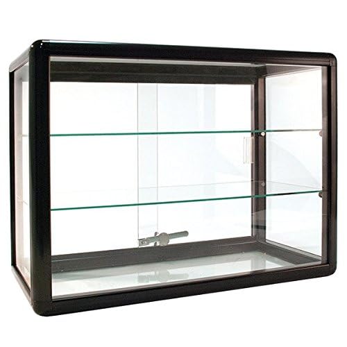 Only Garment Racks F-1301-B Elegant Black Aluminum Display Table Top Tempered Glass Show Case. Sliding Glass Doors thumb #2