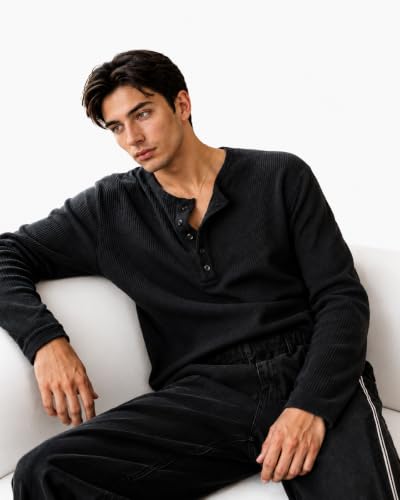 Image of NETCLICK Men's Textured Fabric Solid Half-Open Collar T-Shirt | Full Sleeve, Casual