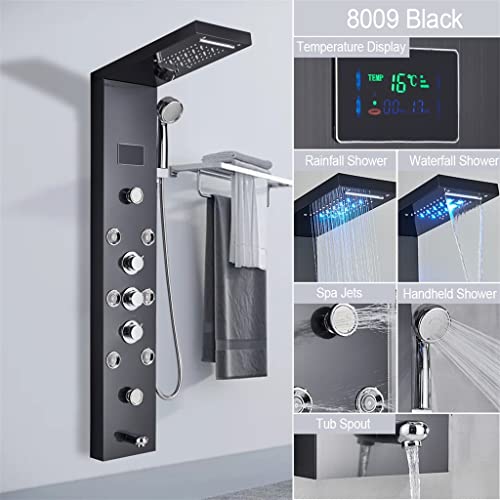 Columna de ducha negra de acero inoxidable con sistema de masaje SPA y jets, montaje en pared miniatura 2