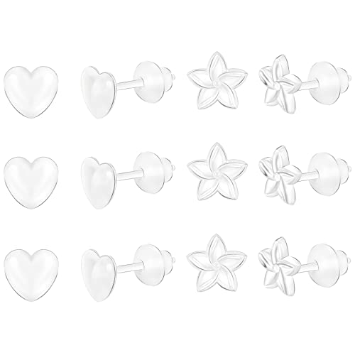 AoedeJ 6 Pairs Clear Plastic Earrings for Sports Work - Hypoallergenic Invisible Posts for Sensitive Ears