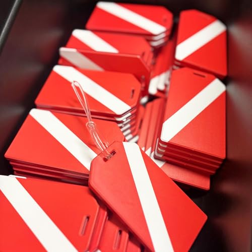 Image of 2 Pack - Scuba Flag Diver Down Luggage Tags - Heavy Duty for Suitcases & Dive Gear Bags - Nautical Travel Bag Tag - Durable TSA Approved with Plastic Loop & Contact Display by Specialist ID