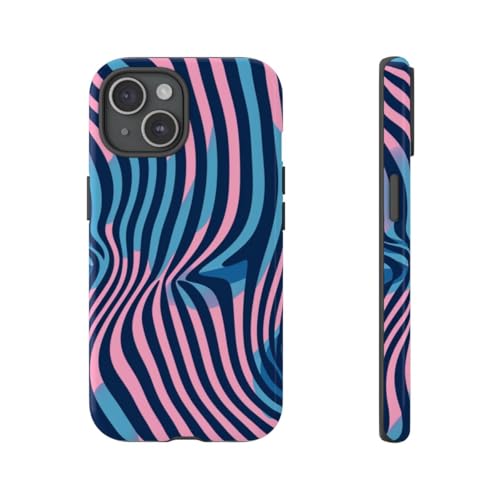 Coque rigide brillante iPhone 15 antichoc motif ondulé bleu rose effet illusion