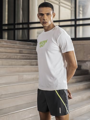 Image of FitMonkey Sports Crew Neck Stretchable Dry Fit T Shirt | Regular Fit Textured T Shirt for Men |Sport T Shirt for Men | Quick Dry Technology with Moisture Control |Breathable & Lightweight