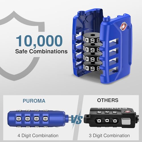 Image of Puroma TSA Approved Luggage Lock, 4 Digit Combination Travel Locks Resettable Code Lock with Zinc Alloy Body for Suitcase, Toolbox, Backpack, Bag, Gym Locker, Black,Blue,Silver,Red-Violet, Modern