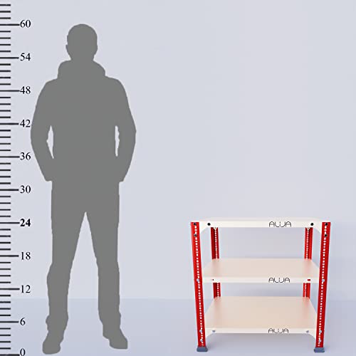 Image of ALIJA️ Slotted Angle Metal Rack (2 x 2 x 1.5 Ft. / 24 x 23 x 18 Inch) with 3 Shelves (Red and Ivory, 20 Gauge Shelves, 14 Gauge Angle)