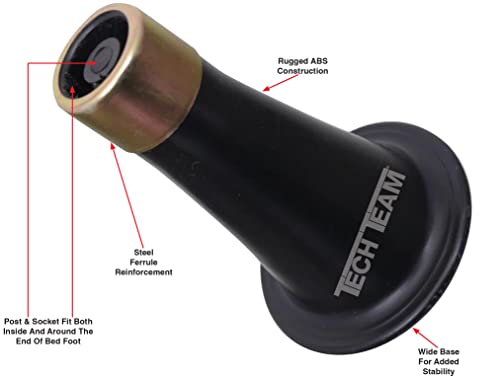 Tech Team 3 1/2" Reinforced Bed Risers, Replace Casters, Prevent Sliding, Fits Over A Standard Bed Foot, Tool Free Installation, Set Of 6 #TOP1