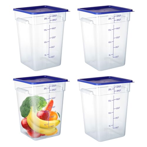 FSUON Recipientes de almacenamiento de alimentos de 22 cuartos con tapas, contenedores cuadrados de policarbonato para alimentos, NSF, transparente, paquete de 4