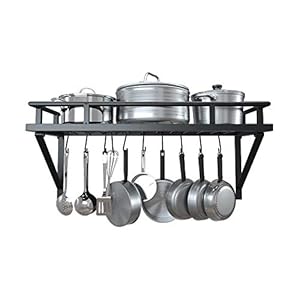 KES Pot Pan Rack Wandmontage Keuken Opknoping Rack Opslag Organizer Wandplank met 10 Haken 62CM Mat Zwart, KUR215S60-BK