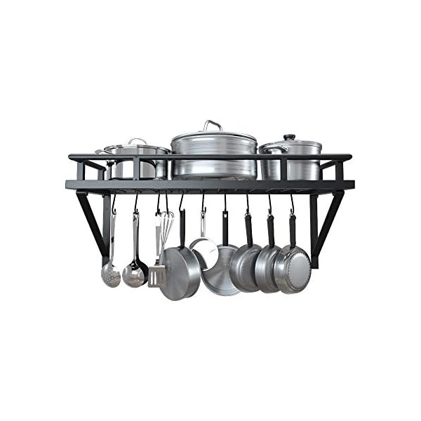 Kitchen 24 Inches Wall Mounted Pot Pan Rack Wall With 10 Hooks, Matte Black KUR215S60-BK