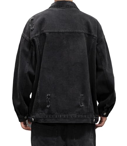 DAVID.ANN Men's Distressed Denim Jacket Casual Vintage Rugged Trucker Coat2