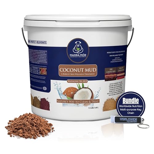 Image of Madra Mor Coconut Mud Dog Wash Spa Essentials | Dog Grooming | Dry Skin Treatment | 7.5lb Pail with Worldwide Nutrition Multi-Purpose Keychain