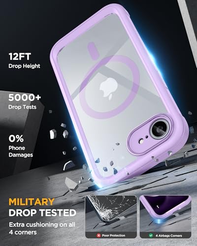 Image of Miracase for iPhone 17e Case & iPhone 16e Case, Full-Body Phone with Built-in Glass Screen Protector, [Magnetic with MagSafe] Military Drop Proof 17 E / 16 E Cover Bumper 6.1 inch, Purple