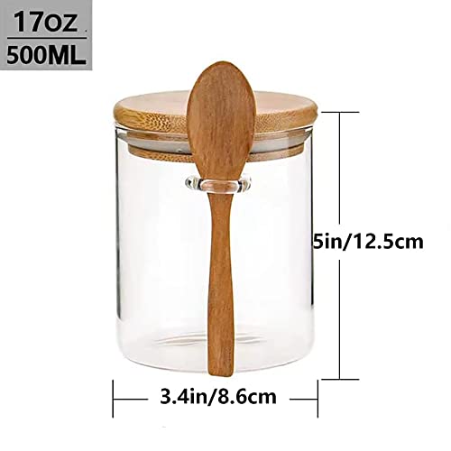 Cghwbea Glass Jar Containers,17Oz 100% Sealed Borosilicate Glass Bamboo Spice Jars With Bamboo Seal Lid Wooden Spoona For Candy, Spices, Coffee Beans, Nuts, Condiments, Cookies, Flour.(2Pcs) #TOP4