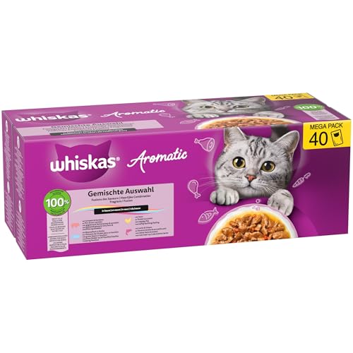 WHISKAS Aromatic Nassfutter in Sauce für Katzen 40 x 85g Fisch Auswahl