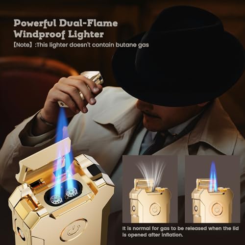 Encendedor soplete 5 en 1 con llama doble y estuche dorado miniatura 2