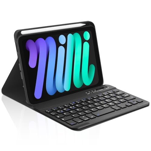 Occtingkind Hülle mit Tastatur für das iPad mini 6 & 7 Generation (2021/2024), Deutsch QWERTZ Keyboard, Magnetisch Abnehmbare Bluetooth, Oben Stifthalter, 420mAh Akku, Keine Beleuchtung, Schwarz