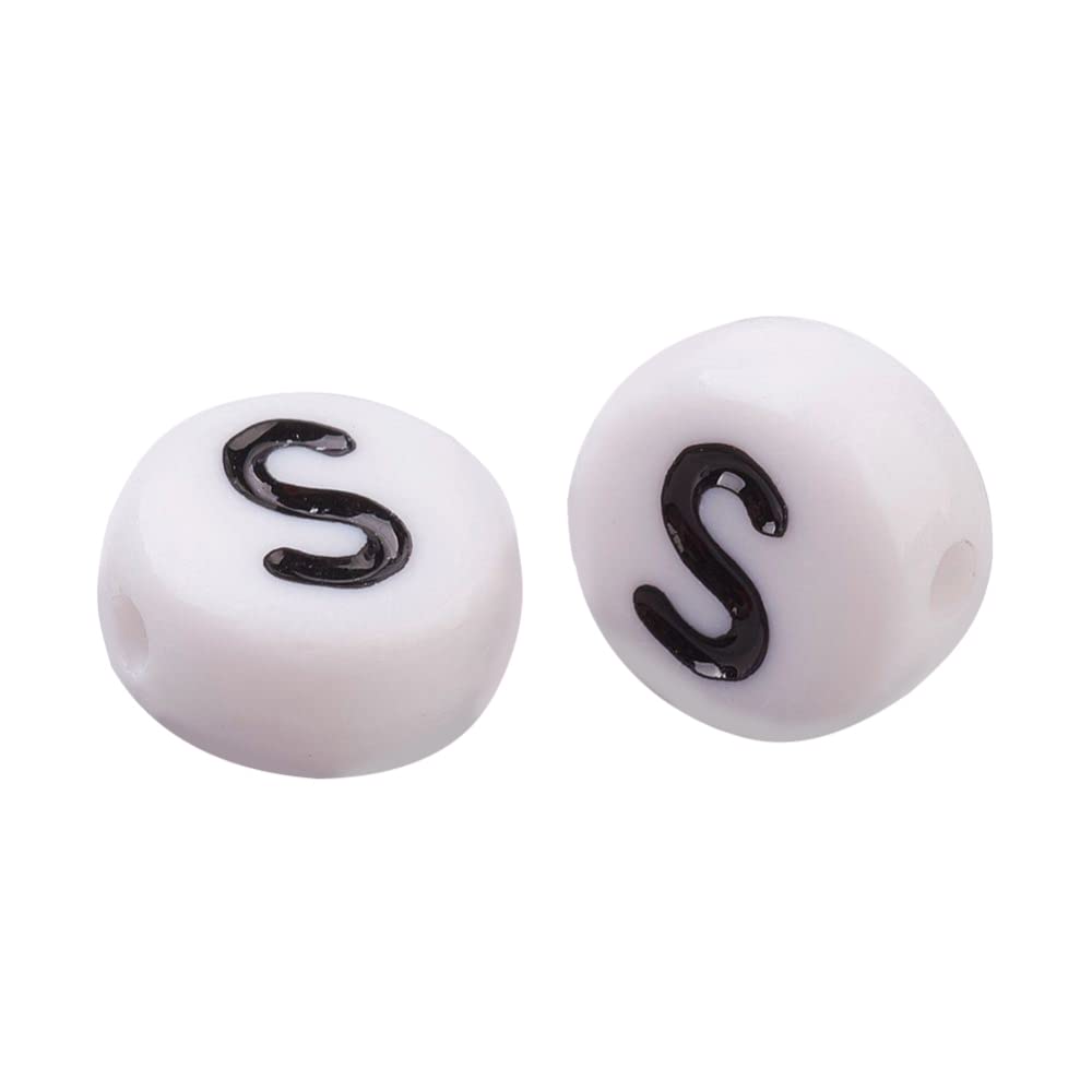 Bestewelry 100pcs Acrylic Alphabet Beads Initial Letter S Loose Beads 7mm White Flat Round Letter Spacer Beads for Name Bracelet Jewelry Making - Image 2