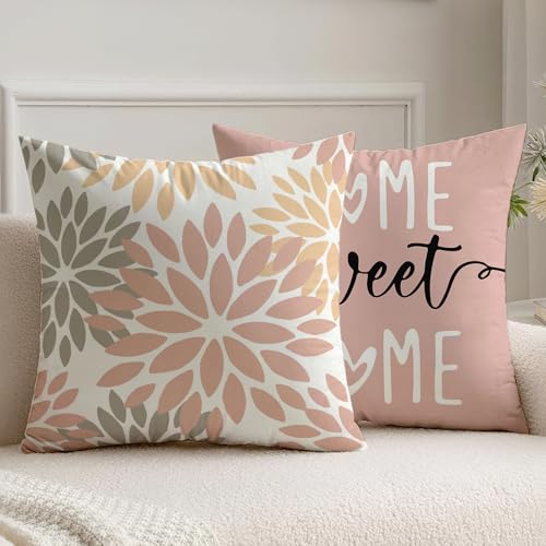 Vorysum Funda Cojin 40x40 cm Juego de 2 Dalias Exterior Fundas de Cojines Rosa Terciopelo Funda Cojin Decorativas Verano Modernas para Cama Decoración Sofás Sala de Estar Dormitorio Jardín