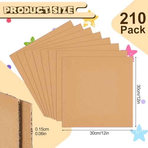 Image of Henoyso 210 Pack 12 x 12 Inch Corrugated Cardboard Sheets Flat Cardboard Sheets Packaging Inserts Flat Square Inserts Squares Separators for Shipping Packing Mailing Crafts (Brown)