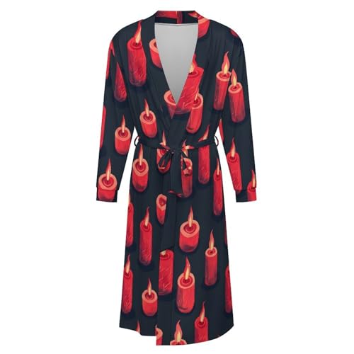 Red Candles Soft Robe Long Sleeve Bathrobes V Neck Sleepwear Spa Robes with Belt Men Woman4