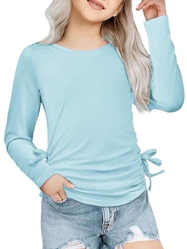 Image of Arshiner Girls Long Sleeve Shirts Ruched Knot Side Tunic Blouse Tee Tops