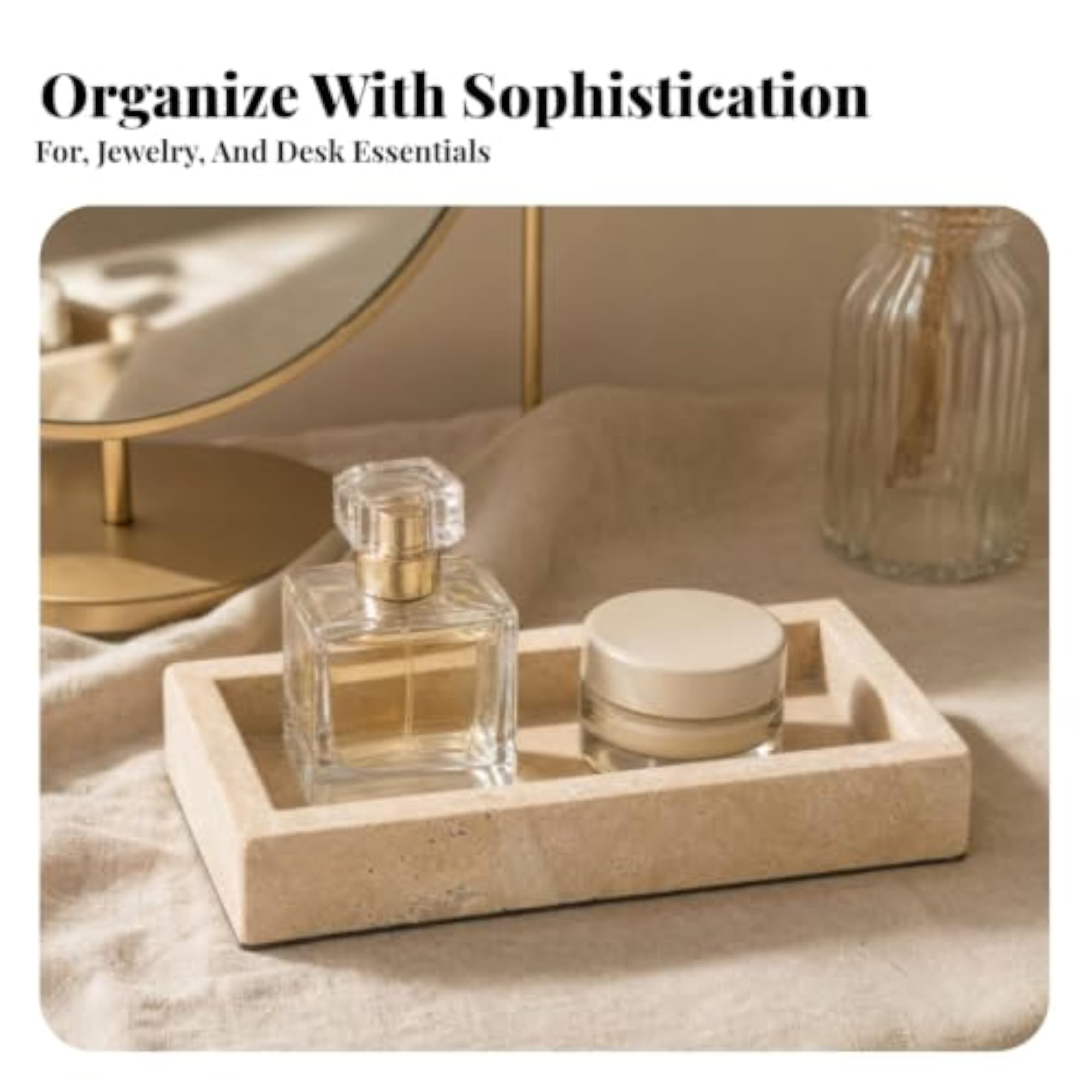 Beige Travertine Tray, Natural Stone Rectangular Tray for Coffee Table