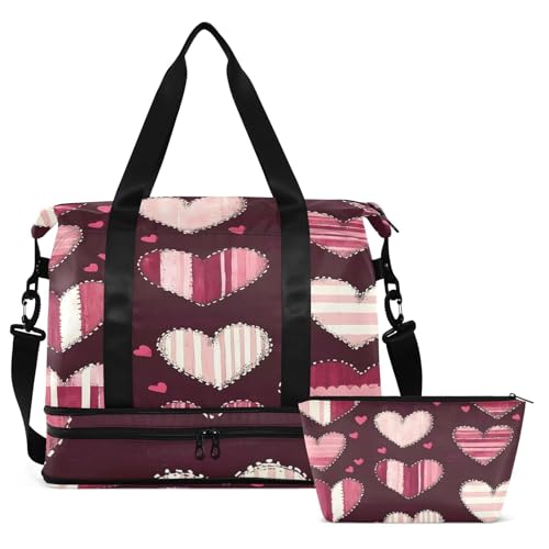 Hearts Stitch Sports Gym Bag with Waterproof Dry Wet Pocket, Travel Duffel Bag for Women Men，Workout Bag Fits Yoga, Swimming2