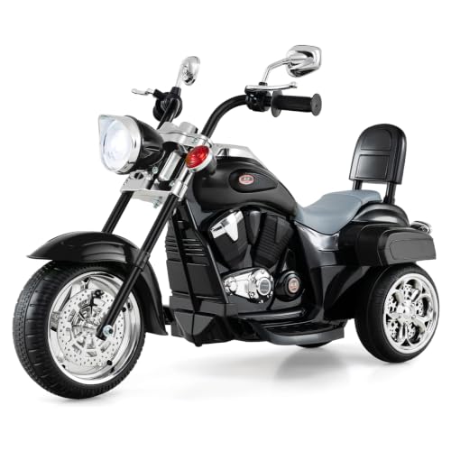 Image of Costzon 6V Ride on Chopper Kids Motorcycle with Adjustable Headlight(Black) | Horn, Engine, 3-Wheel Stable Ride on Toys, Battery Powered Electric Toddler Motorcycle for Kids, Gift for Boys Girls