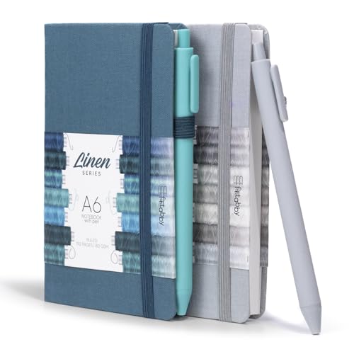 Image of Kitabby Linen Series A6 Hardbound Notebook, Pack of 2 - Peacock Blue + Grey | 192 Pages, 80gsm Natural Shade Paper, Linen Fabric Cover, Elastic Closure
