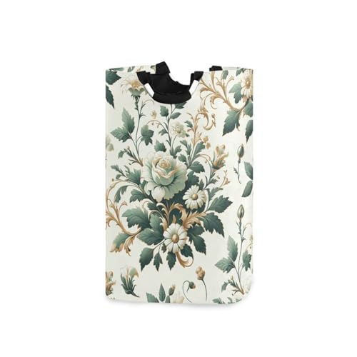Jihqo Laundry Hamper Basket Elegant Flowers White Collapsible Nursery Storage Bin Waterproof Clothing Baskets for Home Bedroom Bathroom Washing Room