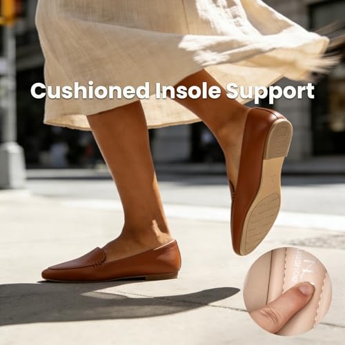 Image of MUSSHOE Pointed Toe Flats for Women, Comfortable Business Casual Work Shoes, Slip On Loafers with Arch Support, Office Walking Flats for All Day Standing