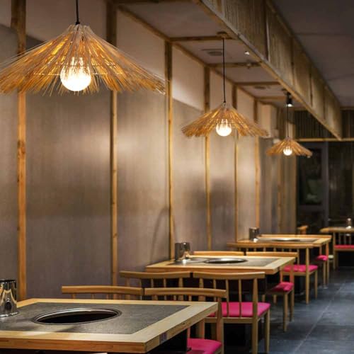 Suspension en rotin et paille, lampe de plafond rustique pour luminaire de salon - 5