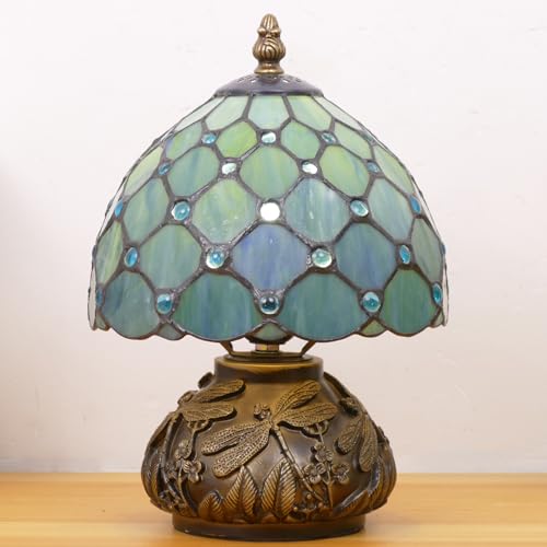 Handmade Tiffany-Style Stained-Glass Mushroom Table Lamp (8in, Sea Blue) — view 6