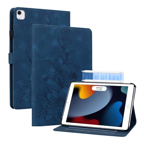 Étui iPad 10,2 pouces avec fermoir magnétique et porte-crayon sécurisé bleu