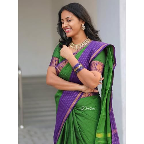 Image of Narayanpet Pure Cotton Avani Border Saree for Women with Running Blouse | Tassels | Traditional Woven Solid Design | Handloom Weave