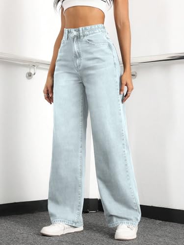 Image of Straight Leg Jeans for Women High Waisted Wide Leg Denim Pants