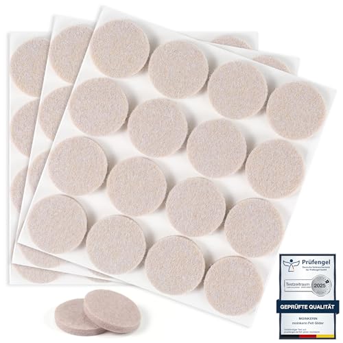moinkerin 48 Piezas Fieltro Adhesivo Muebles 30mm Almohadillas de Fieltro Grosor 5mm Protector Patas Sillas para Pies de Muebles, Protectores Patas Sillas, Suelos de Madera Beige